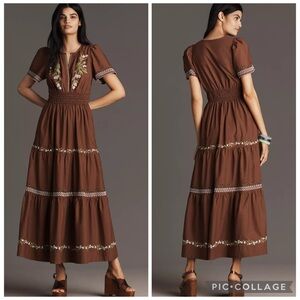 Anthropologie The Somerset Embroidered Maxi Dress XL NWT Short-Sleeve Boho New